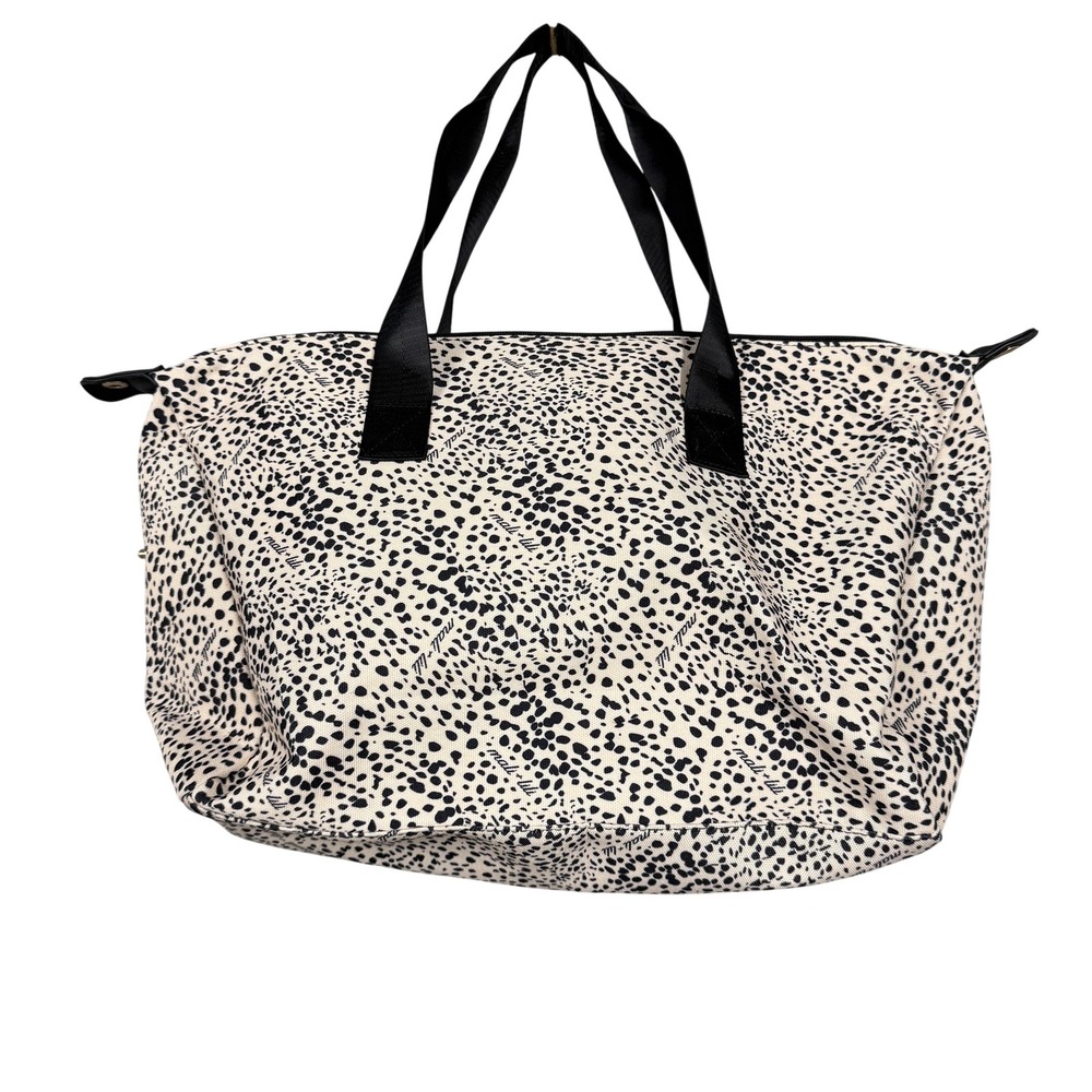 Mali + Lili Tote Bag Womens Large White Black Polka Dot Travel Weekender Zip